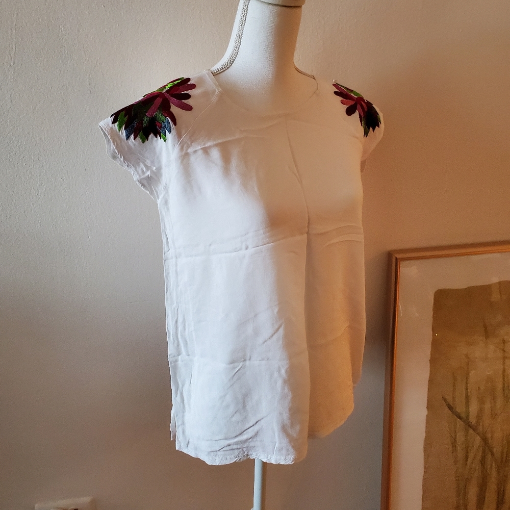 Embroidered Mexican Floral White Blouse
